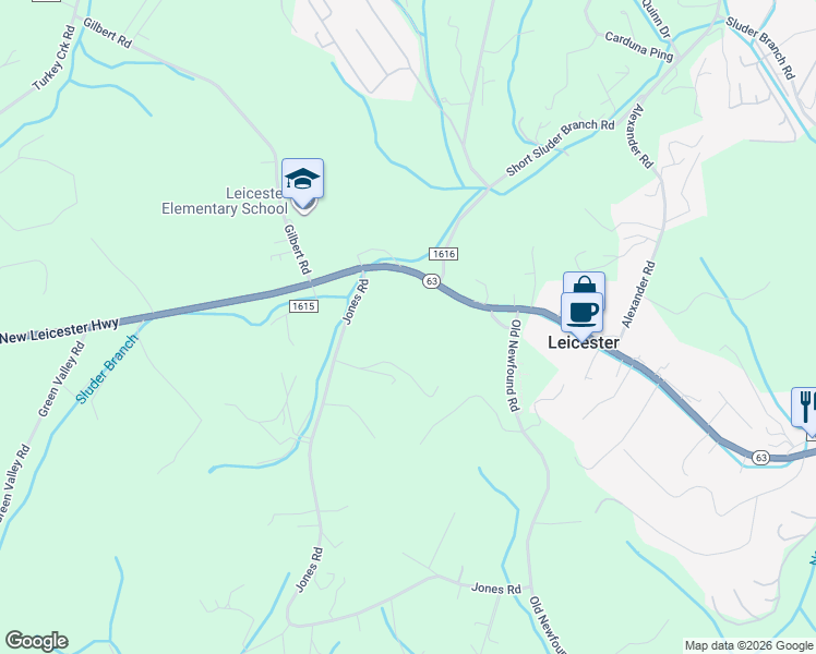 map of restaurants, bars, coffee shops, grocery stores, and more near 2856 New Leicester Highway in Leicester