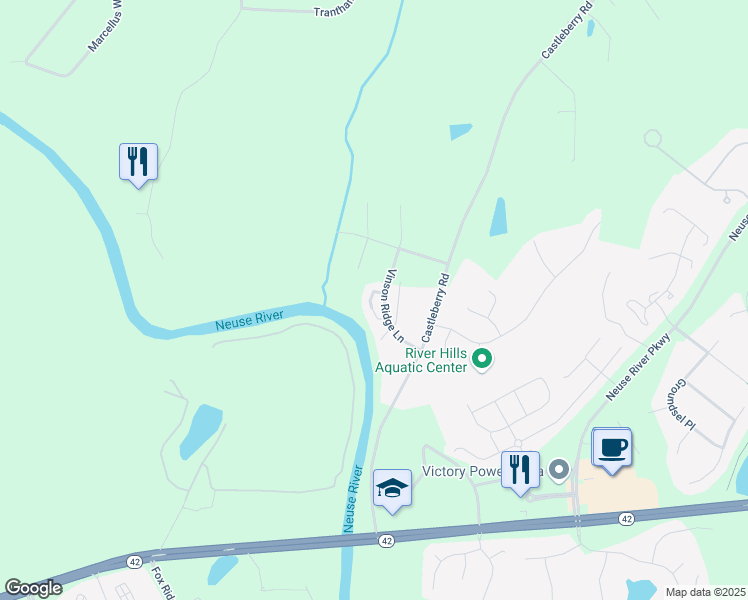 map of restaurants, bars, coffee shops, grocery stores, and more near 81 Hill Shore Lane in Clayton