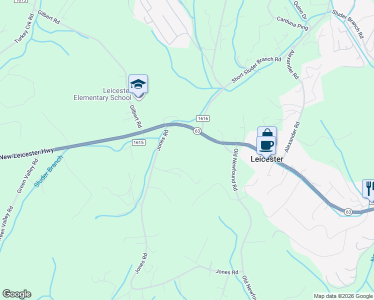 map of restaurants, bars, coffee shops, grocery stores, and more near 2856 New Leicester Highway in Leicester