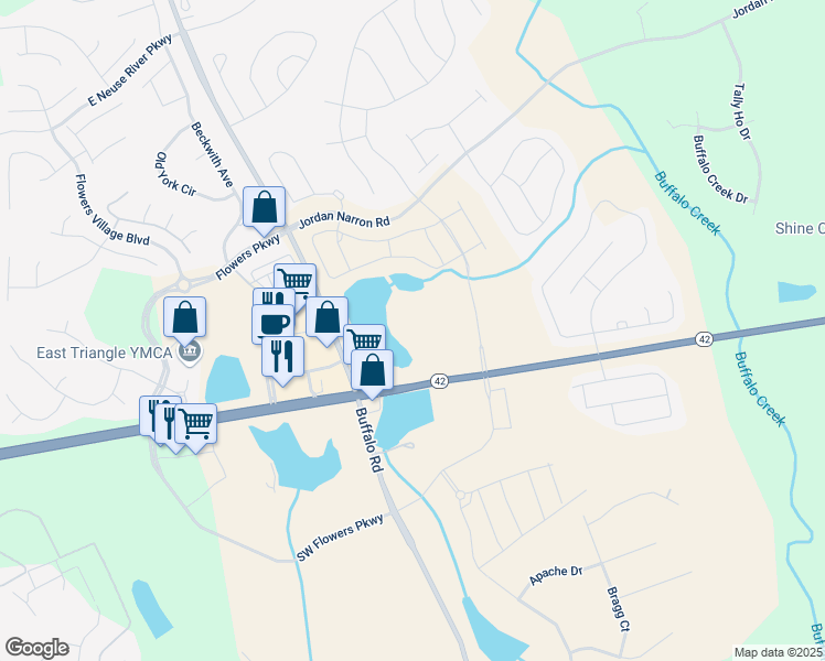 map of restaurants, bars, coffee shops, grocery stores, and more near 1801-2171 Jordan Narron Road in Selma