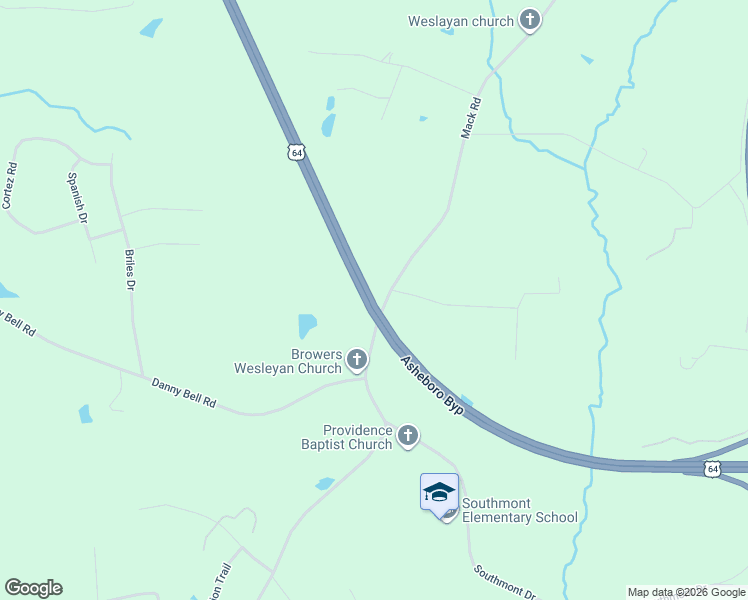 map of restaurants, bars, coffee shops, grocery stores, and more near 1632 Mack Road in Asheboro