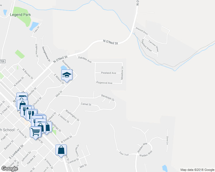 map of restaurants, bars, coffee shops, grocery stores, and more near 221 Dogwood Avenue in Clayton