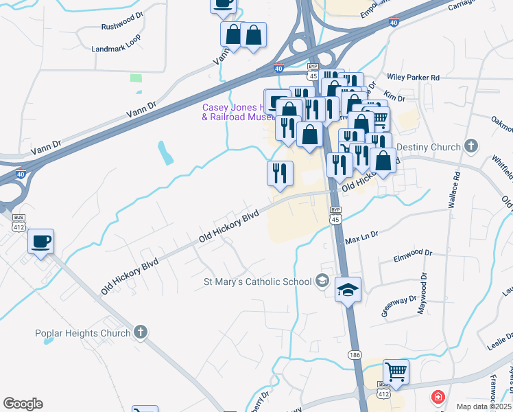 map of restaurants, bars, coffee shops, grocery stores, and more near 749 Old Hickory Blvd in Jackson