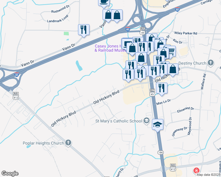 map of restaurants, bars, coffee shops, grocery stores, and more near 809 Old Hickory Boulevard in Jackson