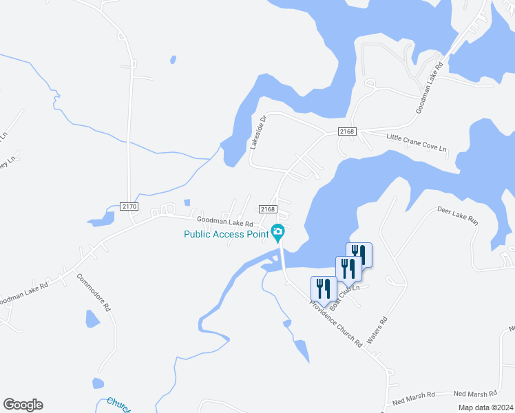 map of restaurants, bars, coffee shops, grocery stores, and more near 5650 Goodman Lake Road in Salisbury