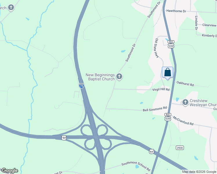 map of restaurants, bars, coffee shops, grocery stores, and more near 1442 Southmont Drive in Asheboro