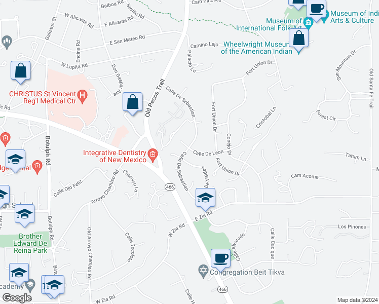 map of restaurants, bars, coffee shops, grocery stores, and more near 600 Calle De Leon in Santa Fe