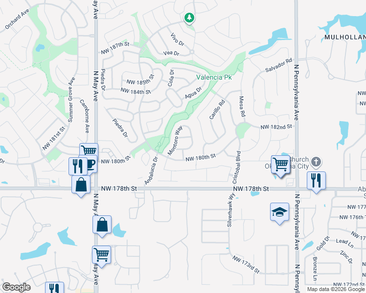 map of restaurants, bars, coffee shops, grocery stores, and more near 2520 Northwest 182nd Street in Edmond