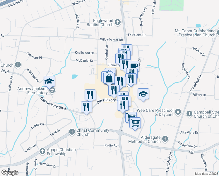 map of restaurants, bars, coffee shops, grocery stores, and more near 2021 North Highland Avenue in Jackson