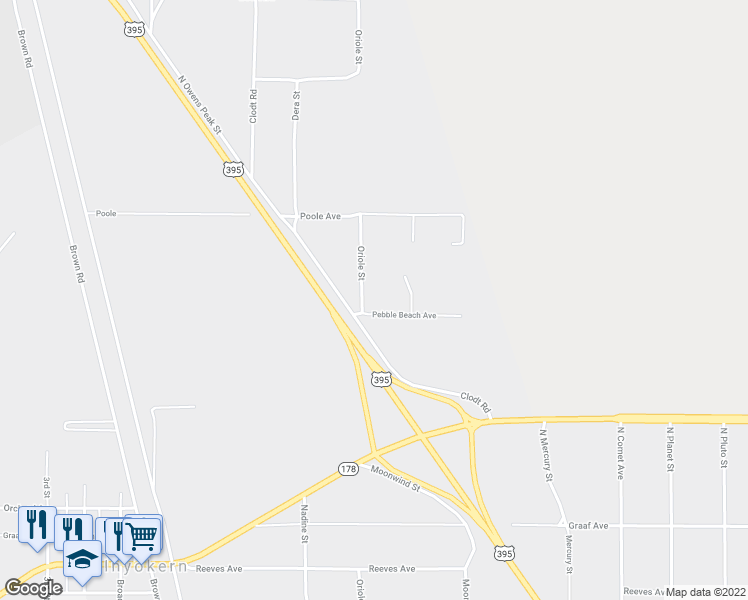 map of restaurants, bars, coffee shops, grocery stores, and more near 6068 Pebble Beach Avenue in Inyokern