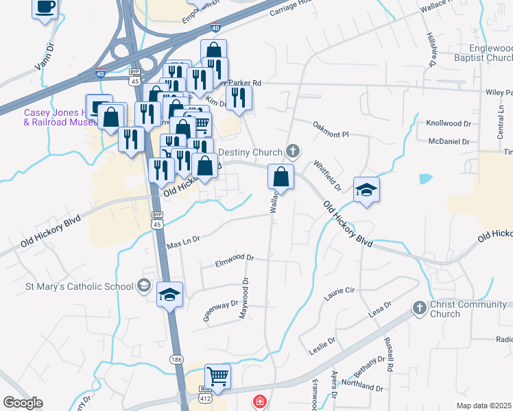 map of restaurants, bars, coffee shops, grocery stores, and more near 25 Max Lane Drive in Jackson