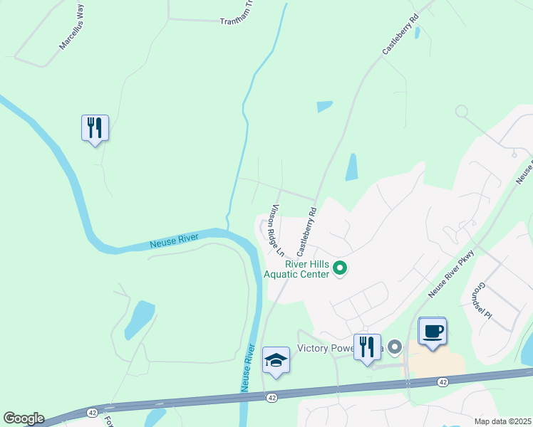 map of restaurants, bars, coffee shops, grocery stores, and more near 165 Vinson Ridge Lane in Clayton