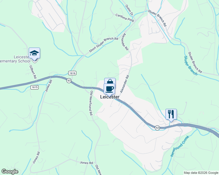map of restaurants, bars, coffee shops, grocery stores, and more near 2787 New Leicester Highway in Leicester