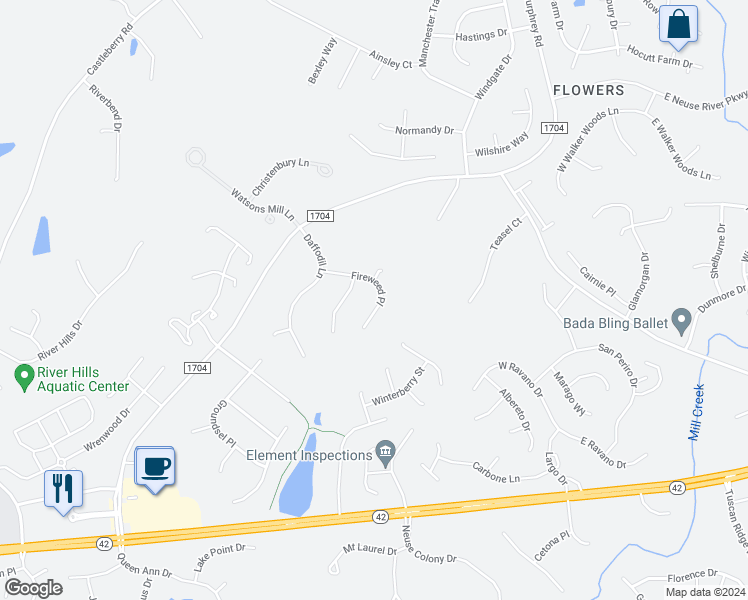map of restaurants, bars, coffee shops, grocery stores, and more near 200 Fireweed Place in Clayton