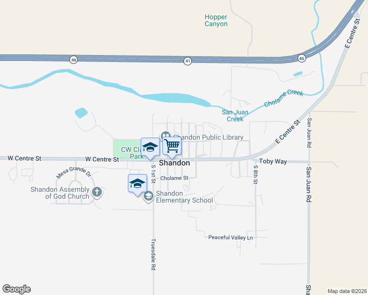 map of restaurants, bars, coffee shops, grocery stores, and more near 160 North 3rd Street in Shandon