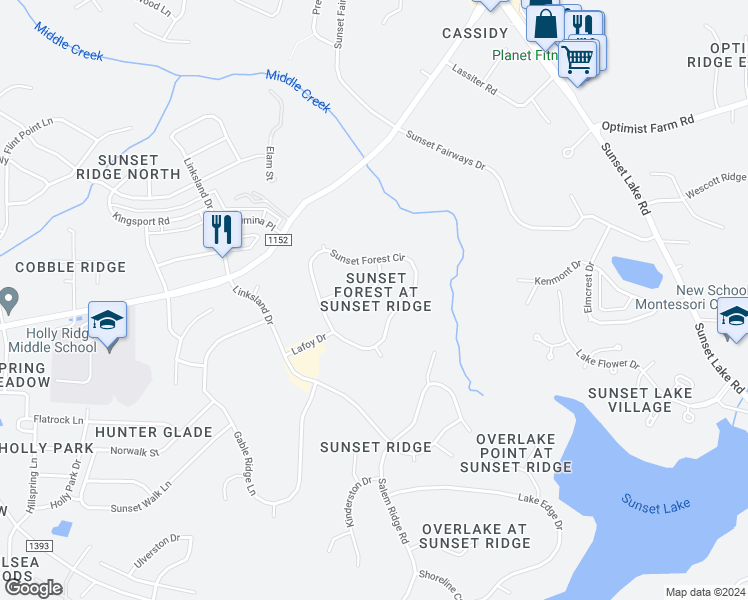 map of restaurants, bars, coffee shops, grocery stores, and more near 4717 Greenpoint Lane in Holly Springs