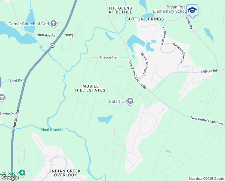 map of restaurants, bars, coffee shops, grocery stores, and more near 1408 New Bethel Church Road in Garner