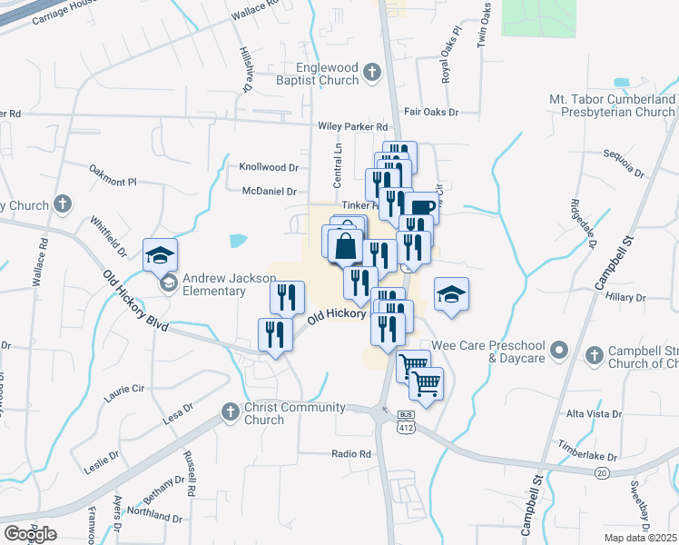 map of restaurants, bars, coffee shops, grocery stores, and more near 2021 North Highland Avenue in Jackson