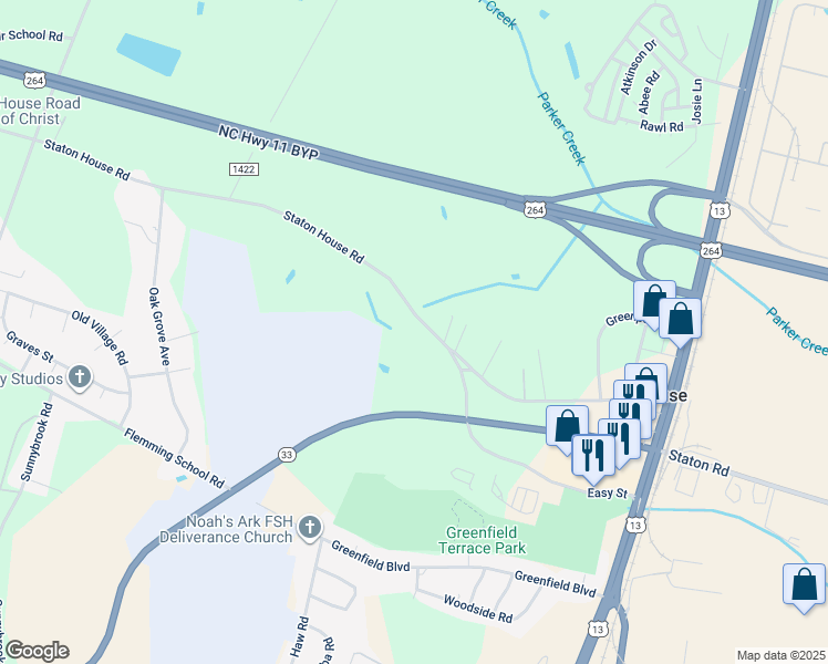 map of restaurants, bars, coffee shops, grocery stores, and more near 571 Staton House Road in Greenville