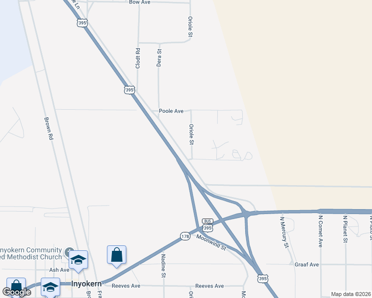 map of restaurants, bars, coffee shops, grocery stores, and more near 6068 Pebble Beach Avenue in Inyokern