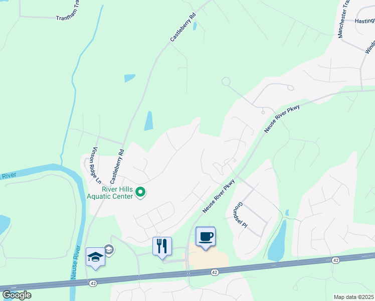 map of restaurants, bars, coffee shops, grocery stores, and more near 222 River Hills Drive in Clayton
