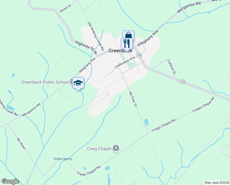 map of restaurants, bars, coffee shops, grocery stores, and more near 455 Tennessee Ave in Greenback