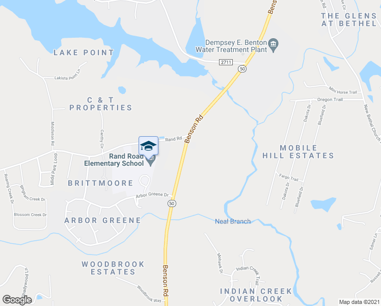 map of restaurants, bars, coffee shops, grocery stores, and more near 2633 Benson Road in Garner