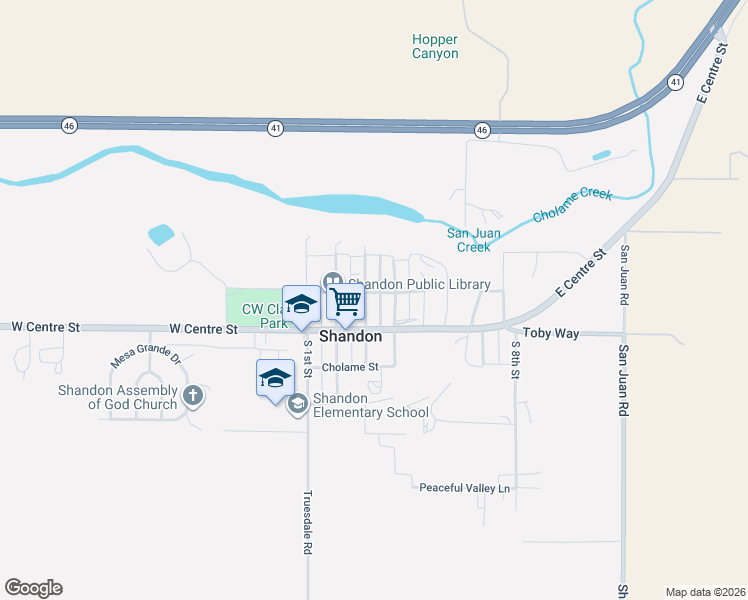 map of restaurants, bars, coffee shops, grocery stores, and more near 185 North 3rd Street in Shandon