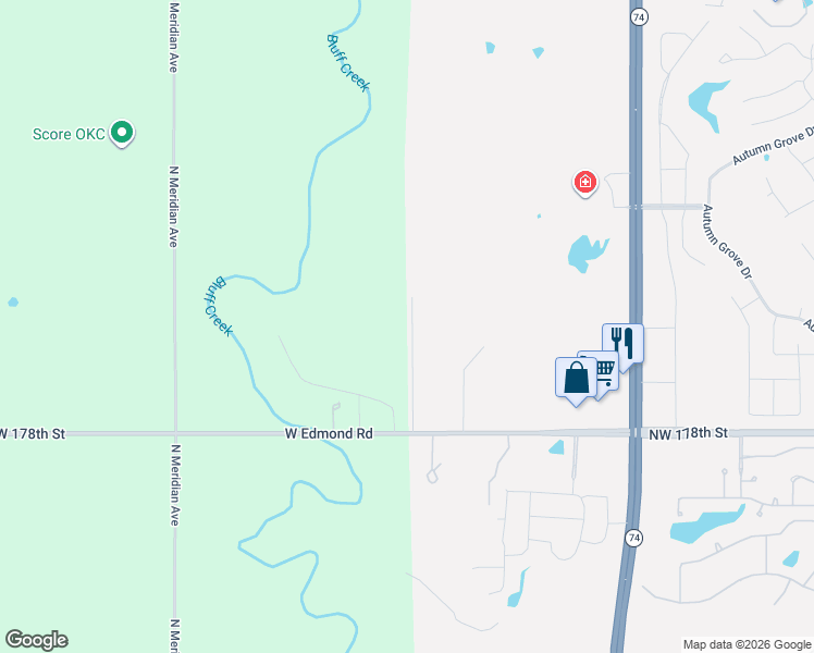 map of restaurants, bars, coffee shops, grocery stores, and more near 3951-3999 Northwest 178th Street in Edmond