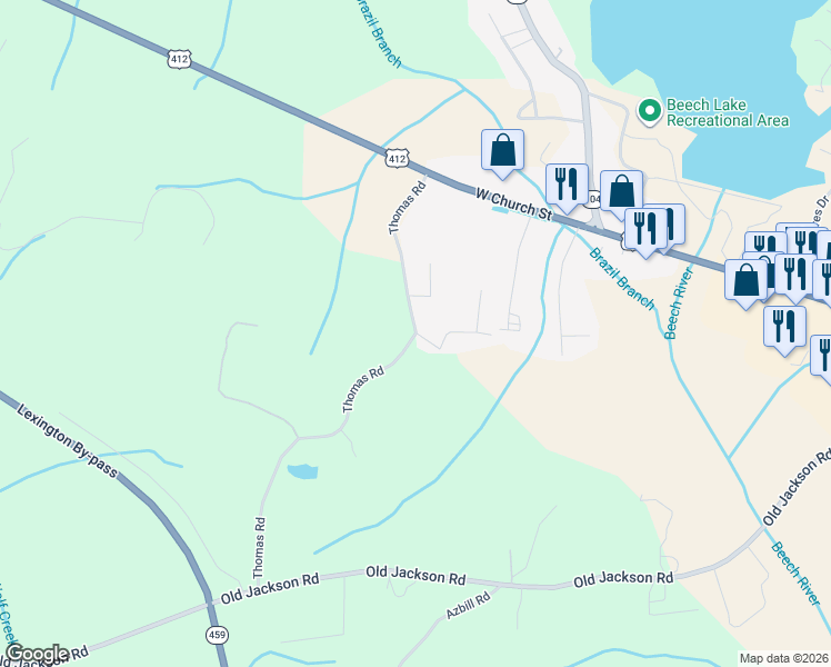map of restaurants, bars, coffee shops, grocery stores, and more near 384 Thomas Road in Lexington