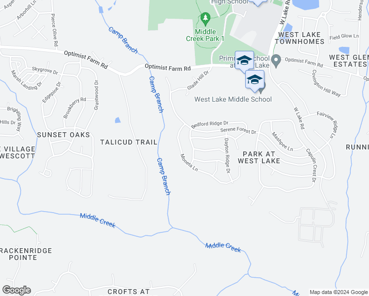 map of restaurants, bars, coffee shops, grocery stores, and more near 5436 Moneta Lane in Apex