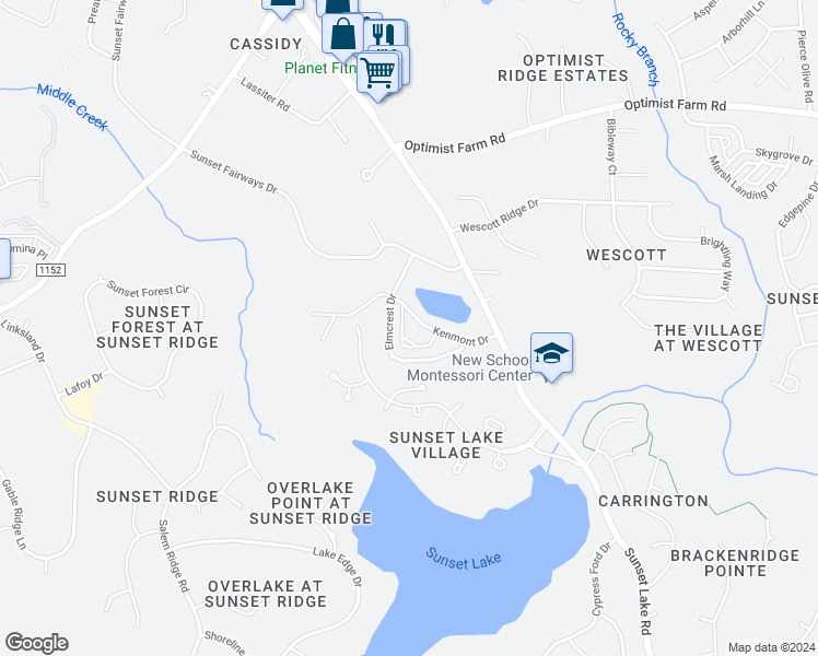 map of restaurants, bars, coffee shops, grocery stores, and more near 239 Kenmont Drive in Holly Springs