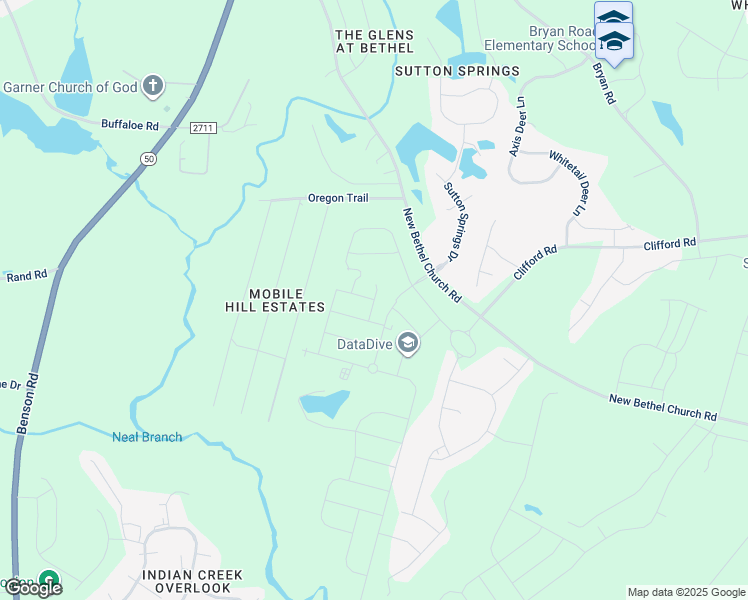 map of restaurants, bars, coffee shops, grocery stores, and more near Kobus Court in Garner
