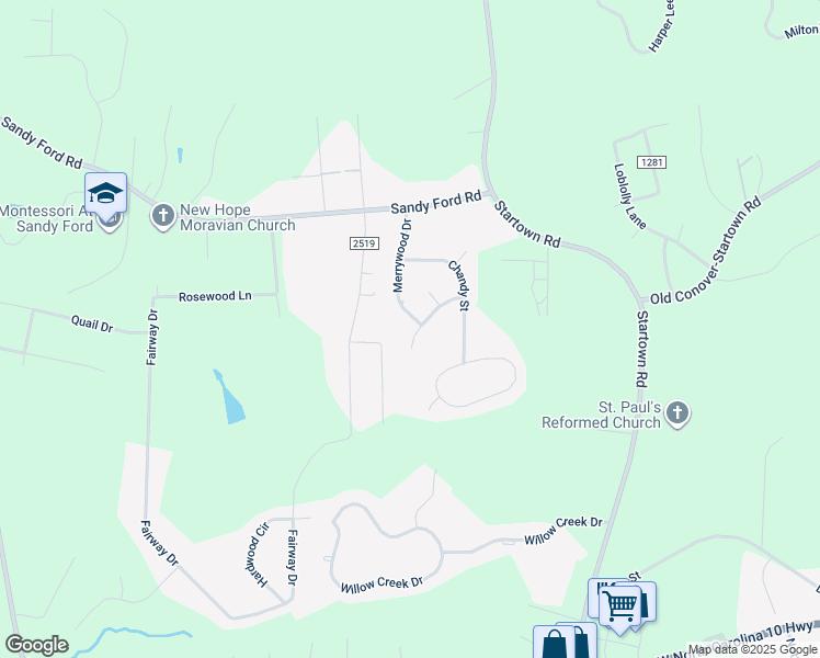 map of restaurants, bars, coffee shops, grocery stores, and more near 1133 Merrywood Drive in Newton