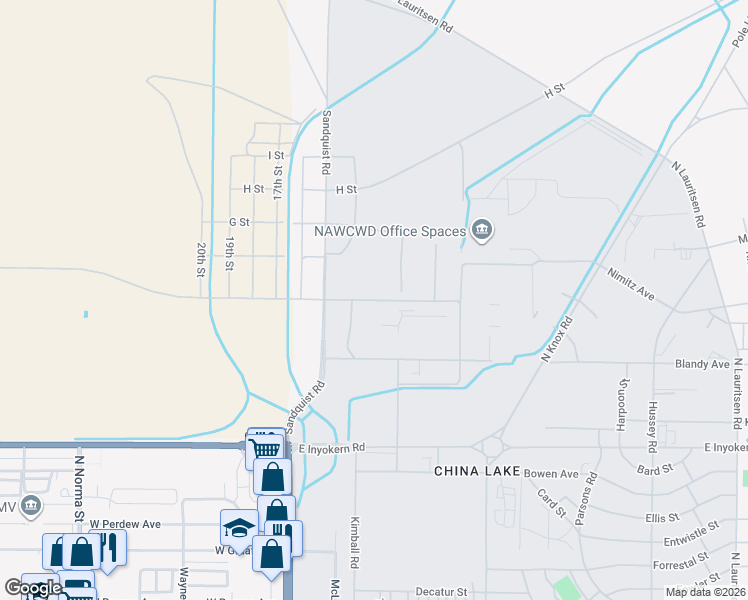 map of restaurants, bars, coffee shops, grocery stores, and more near Road in Ridgecrest