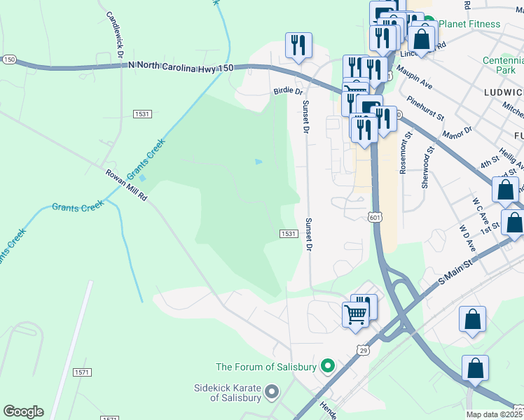 map of restaurants, bars, coffee shops, grocery stores, and more near 275 Par Drive in Salisbury
