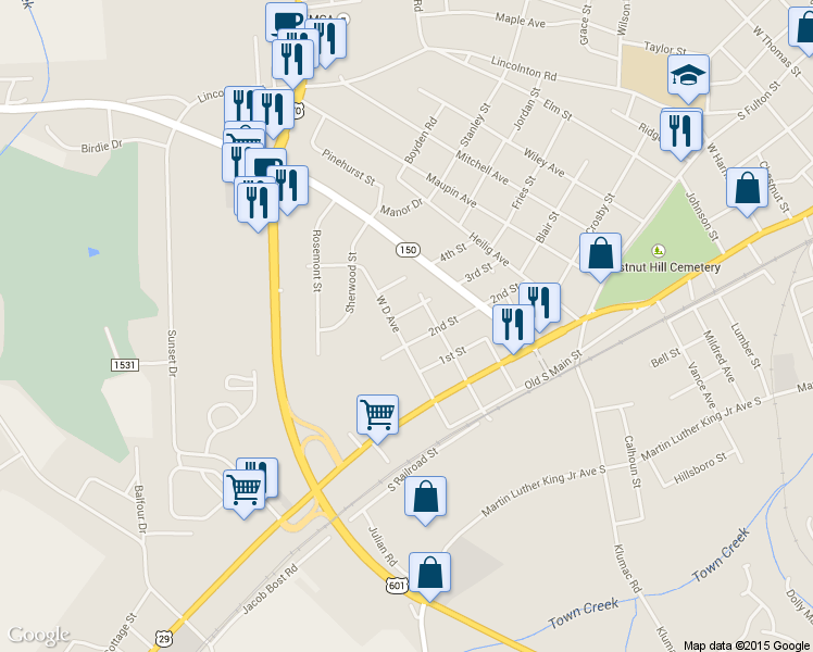 map of restaurants, bars, coffee shops, grocery stores, and more near 306 D Avenue in Salisbury