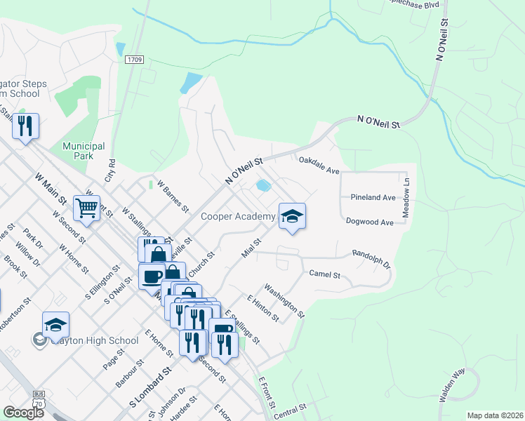 map of restaurants, bars, coffee shops, grocery stores, and more near 122 Shakespeare Dr in Clayton