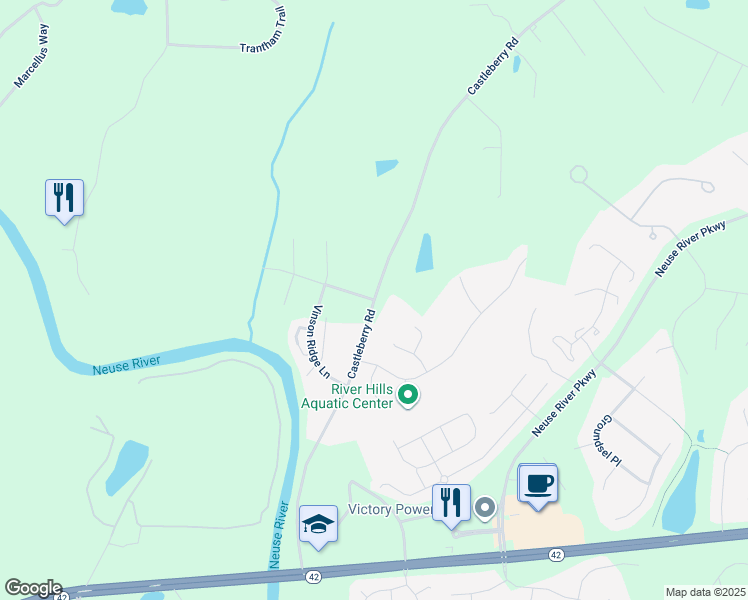 map of restaurants, bars, coffee shops, grocery stores, and more near 43 Stewarts Knob Drive in Clayton
