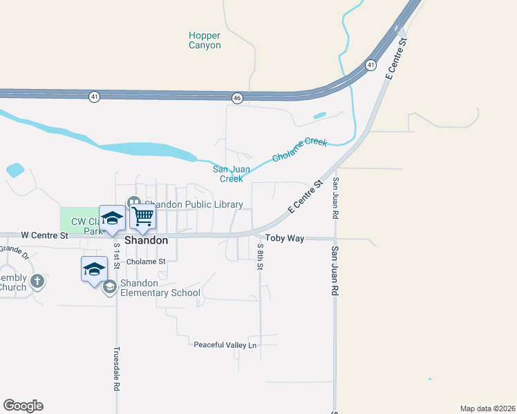 map of restaurants, bars, coffee shops, grocery stores, and more near 210 Calle Arroyo in Shandon