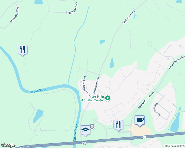 map of restaurants, bars, coffee shops, grocery stores, and more near 635 Castleberry Road in Clayton