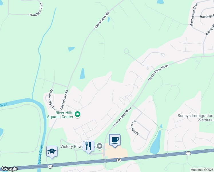 map of restaurants, bars, coffee shops, grocery stores, and more near 236 River Hills Drive in Clayton