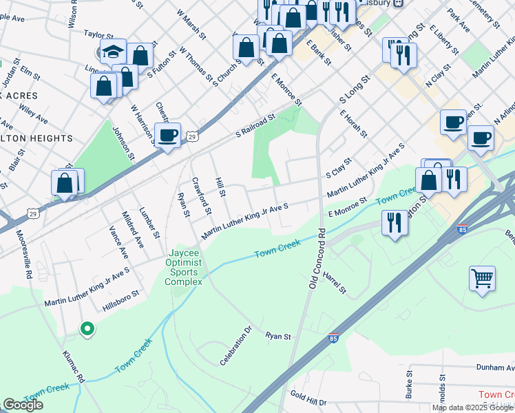 map of restaurants, bars, coffee shops, grocery stores, and more near 37 Knox Street in Salisbury