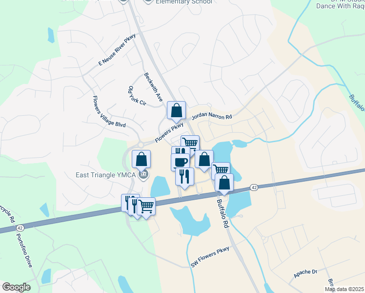 map of restaurants, bars, coffee shops, grocery stores, and more near 36 Congress Street in Clayton
