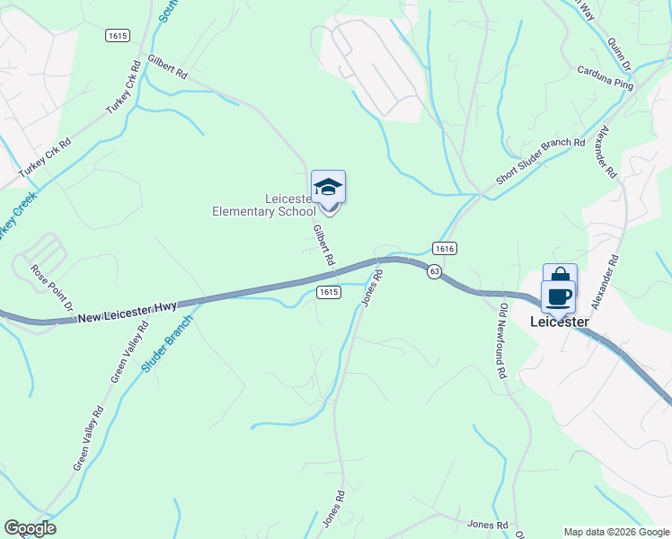map of restaurants, bars, coffee shops, grocery stores, and more near 2916 New Leicester Highway in Leicester