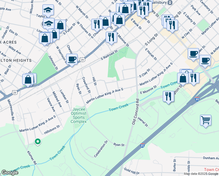 map of restaurants, bars, coffee shops, grocery stores, and more near 35 Knox Street in Salisbury