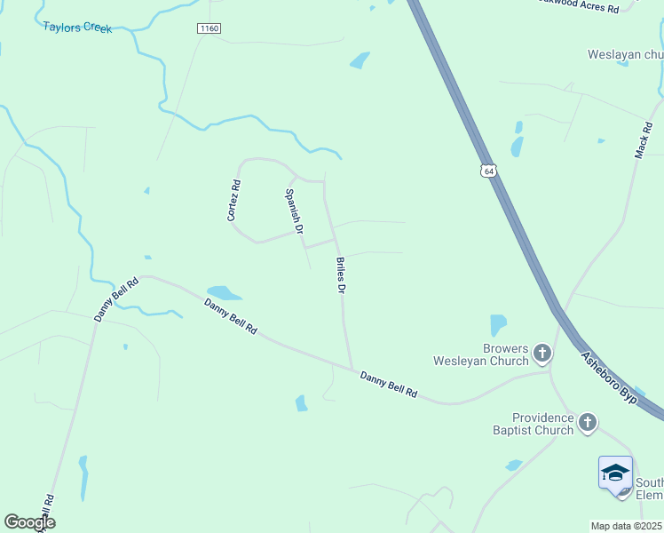map of restaurants, bars, coffee shops, grocery stores, and more near 1374 Briles Drive in Asheboro