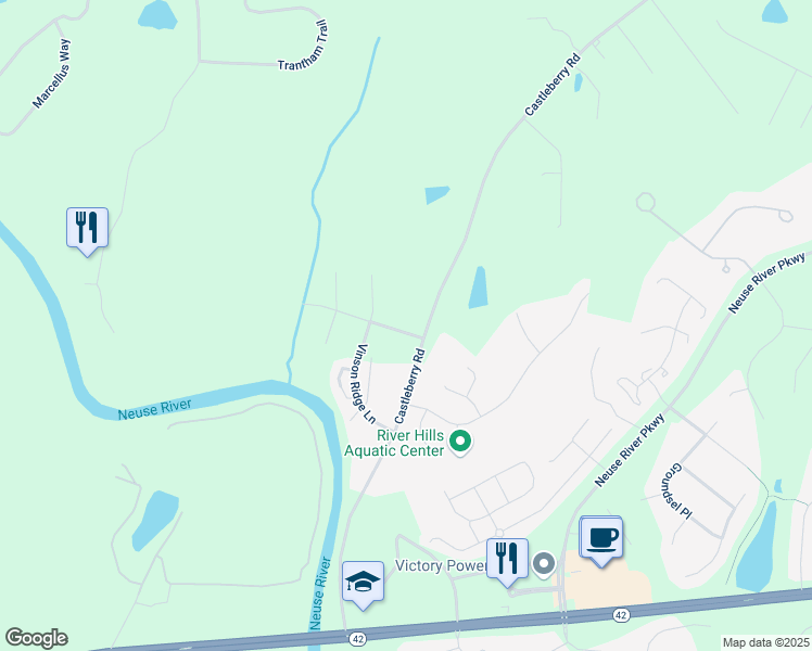 map of restaurants, bars, coffee shops, grocery stores, and more near 635 Castleberry Road in Clayton