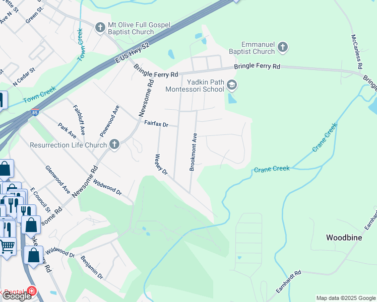 map of restaurants, bars, coffee shops, grocery stores, and more near 818 Brookmont Avenue in Salisbury