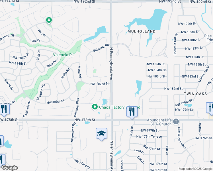 map of restaurants, bars, coffee shops, grocery stores, and more near 2112 Northwest 183rd Court in Edmond